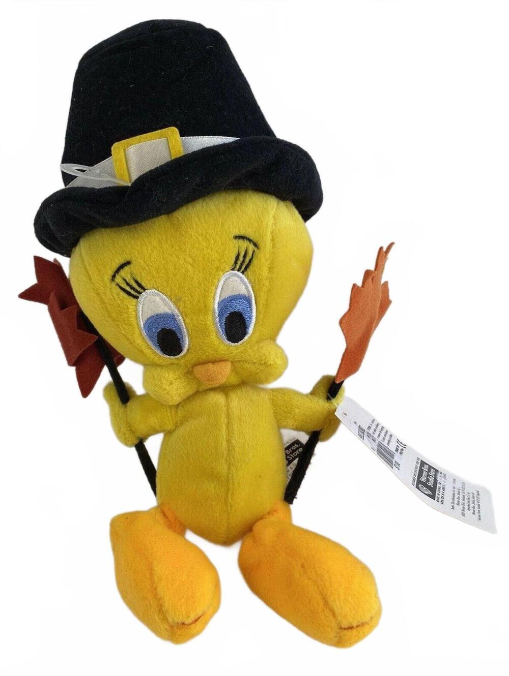 Looney Tunes Tweety Bird Thanksgiving Pilgrim w/ Leaves Plush 8” Warner Bros NWT